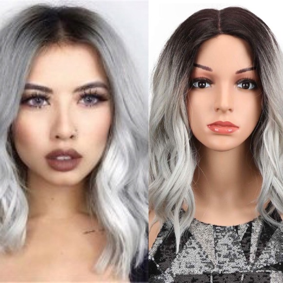 💫LEXA 12” GREY  LACE PART WAVY BOB OMBRÉ Wig💫 - Picture 1 of 8